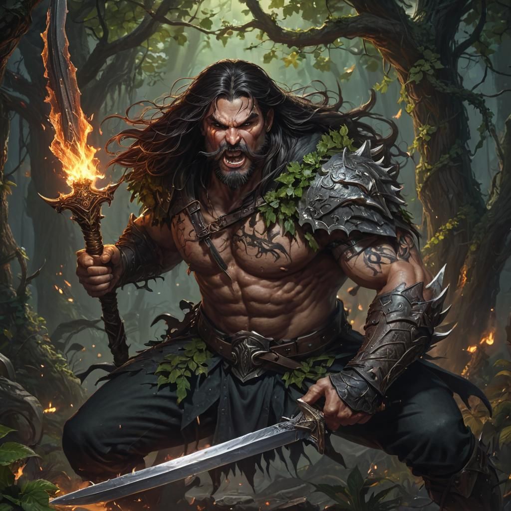 Warrior Versus Carnivorous Vines in D&D Art