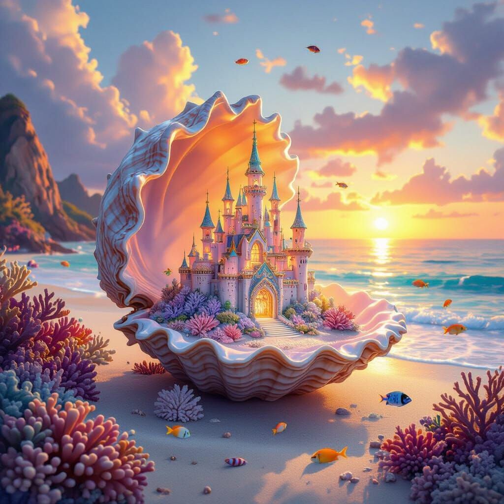 Magical Seashell Reveals Glowing Coral Castle on Beach
