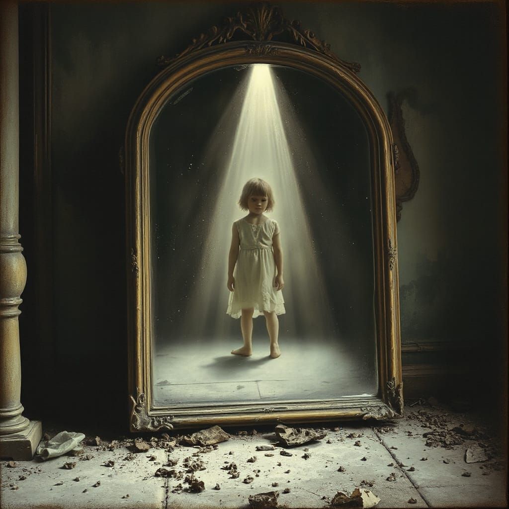 Ghost Child in Ancient Mirror Reflects Past Attic Scene