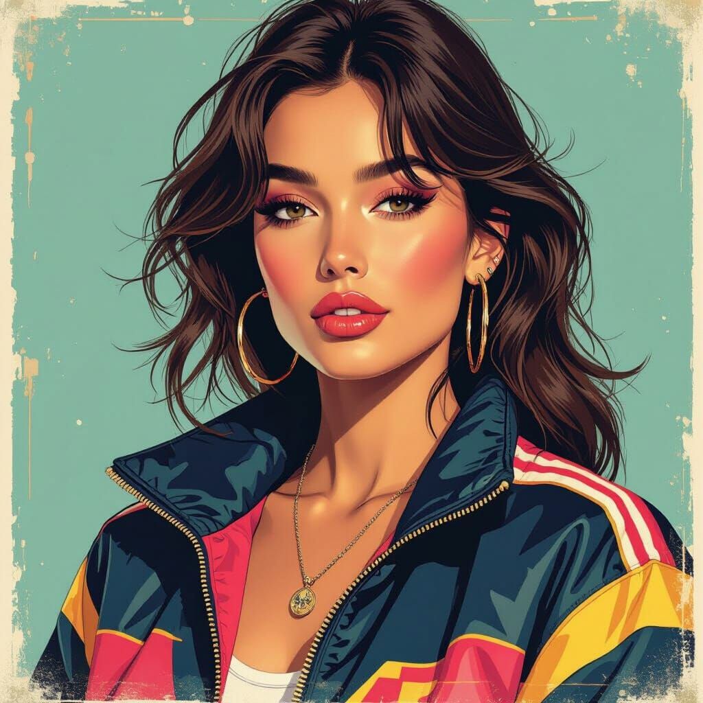 Retro Versace Woman in Patrick Nagel Airbrush Style