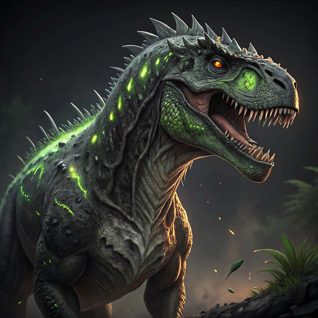 Mutated T-Rex with Bioluminescent Quills, in Comic Book Styl...