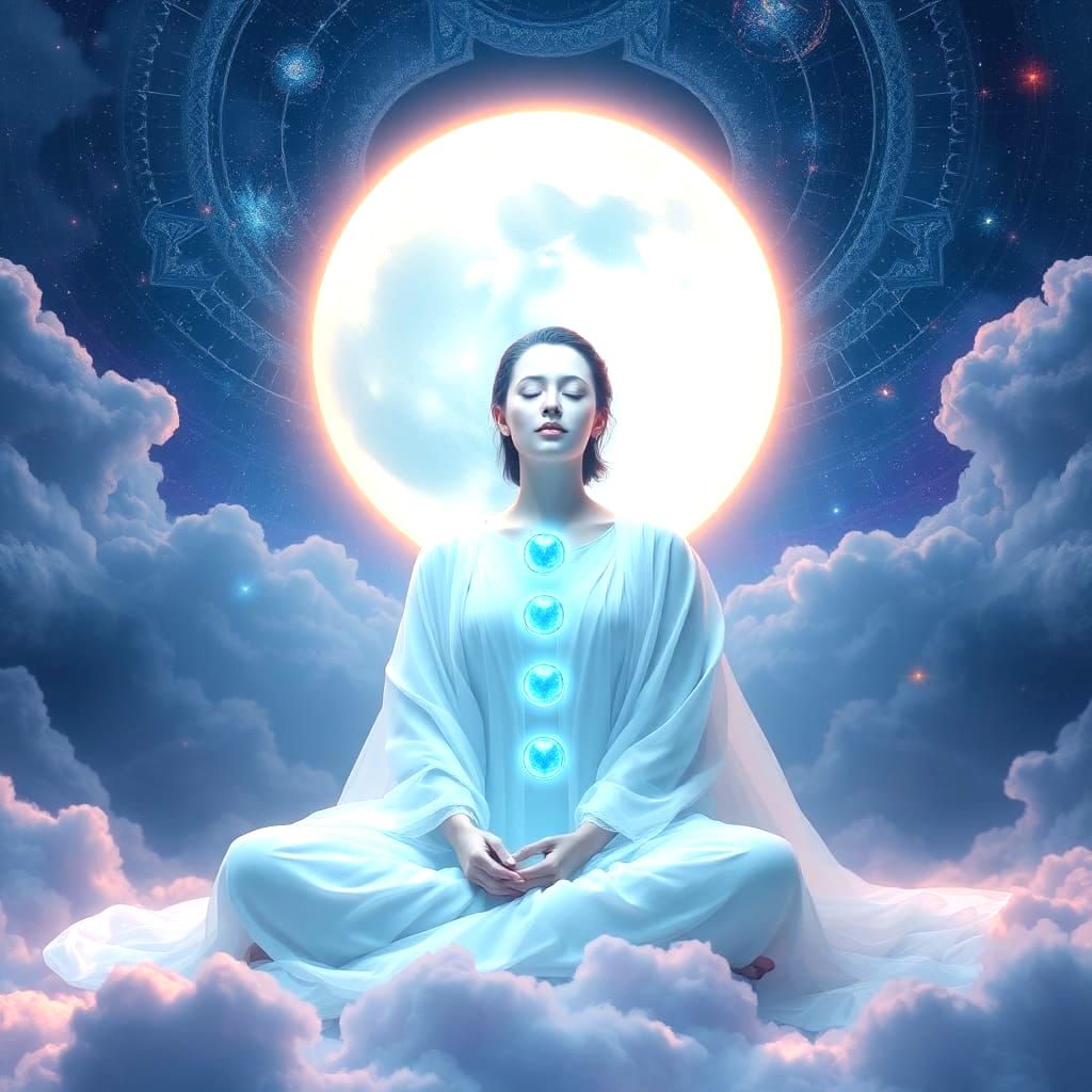 Dreamy Woman Under Blue Moon in Fantasy Art