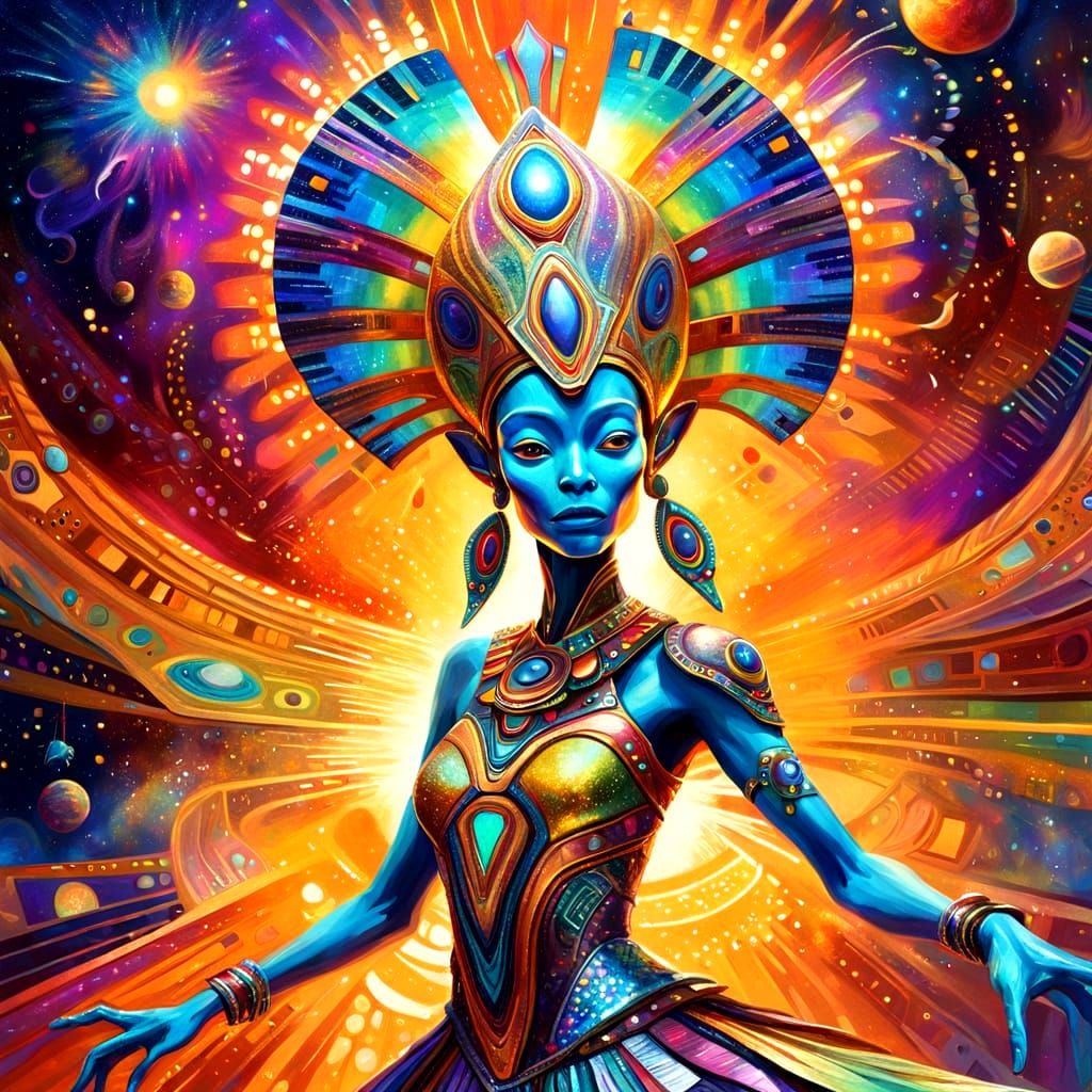 Ethereal Alien Showgirl on Galactic Stage