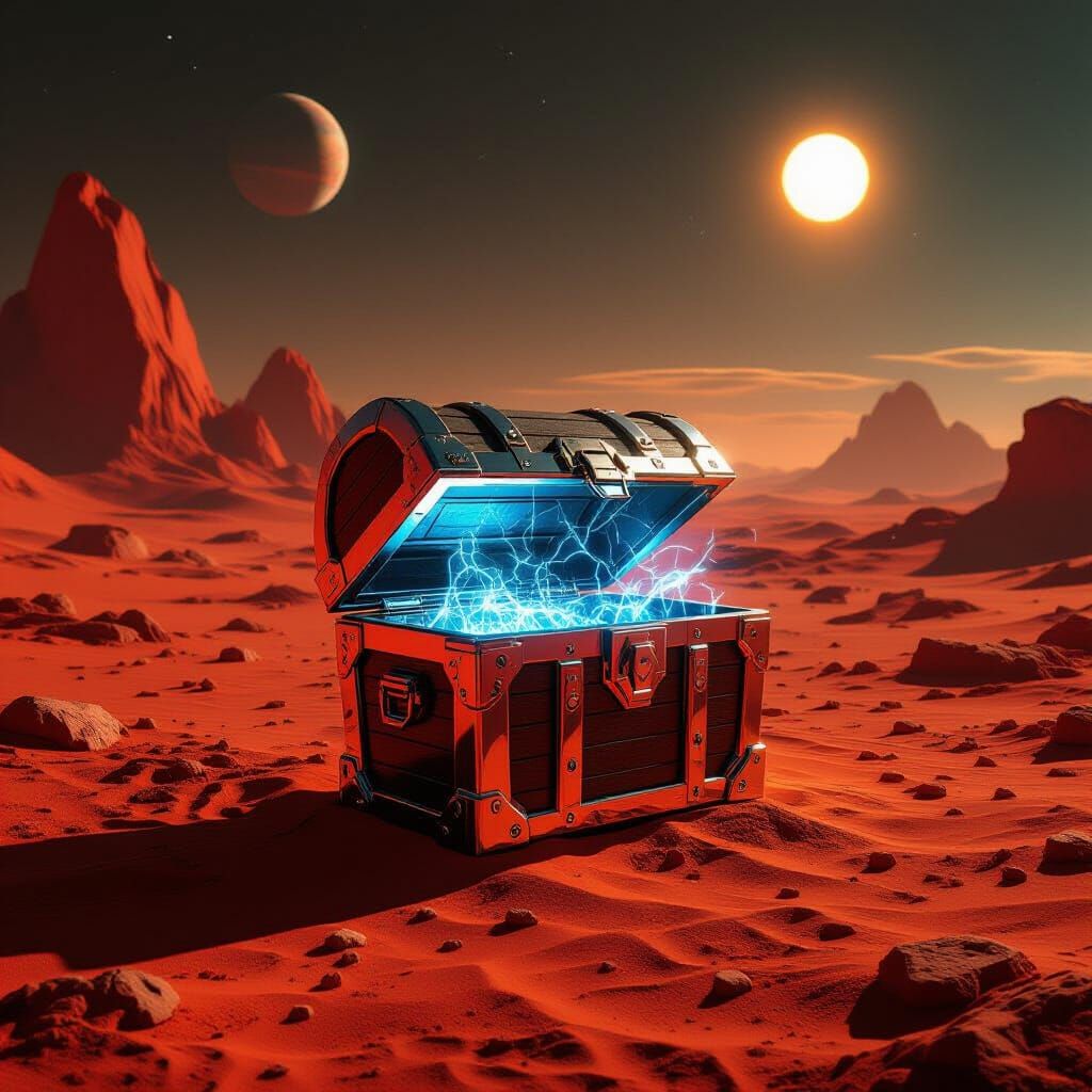 Futuristic Chrome Treasure Chest on Alien Planet