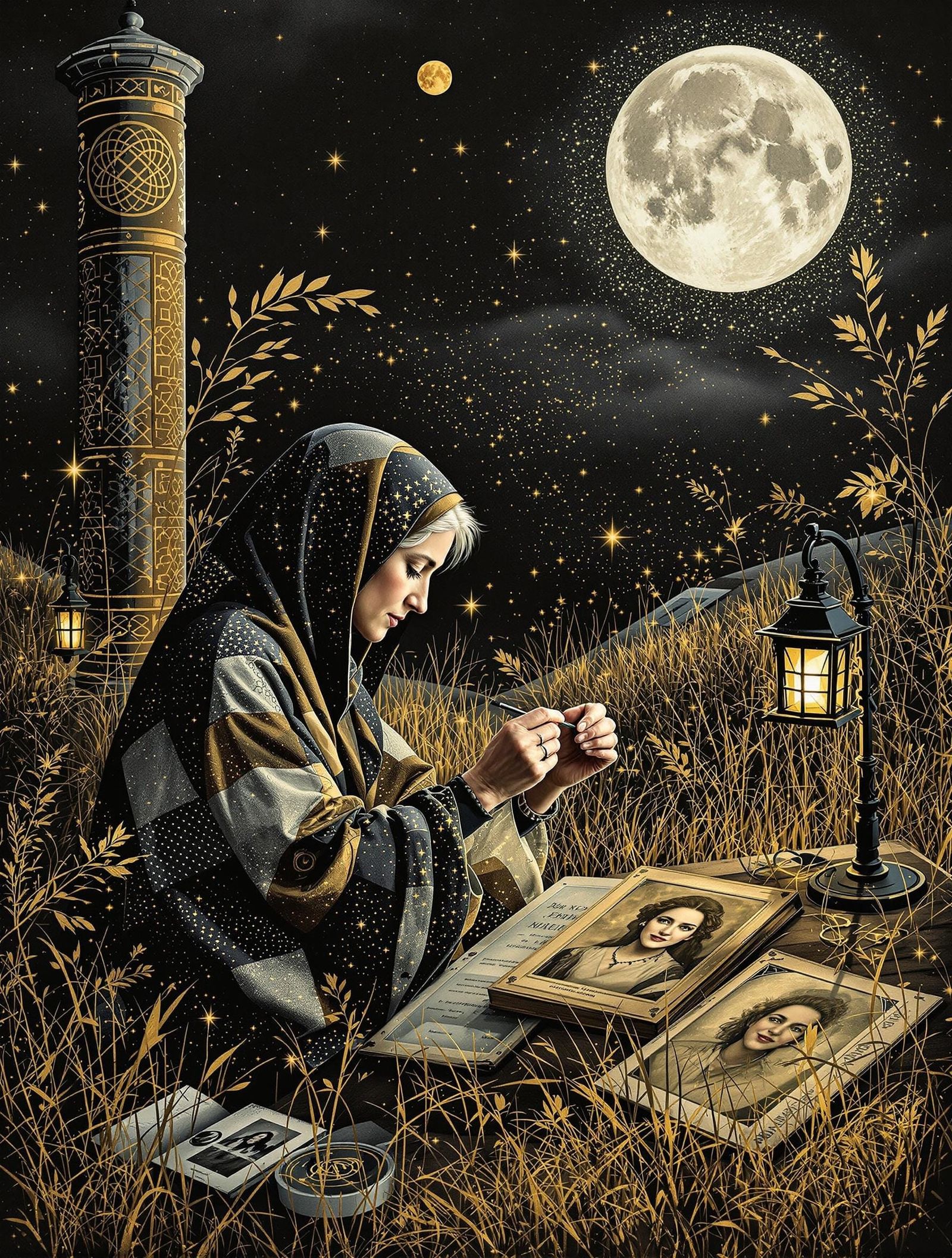 Aged Woman Revives Golden Memories in Elegant Vellum Montage