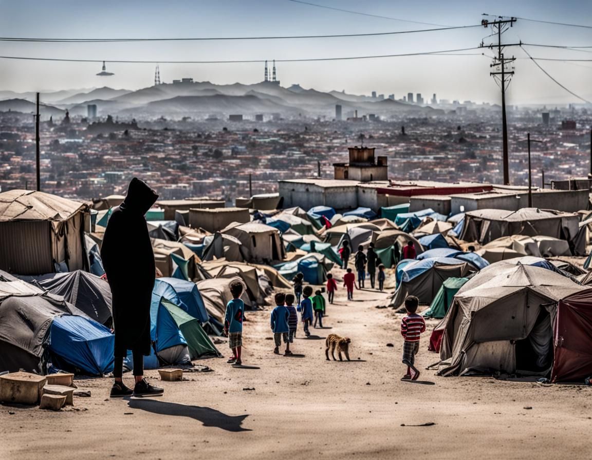 Anonymous Figure Observes Children in Tijuana