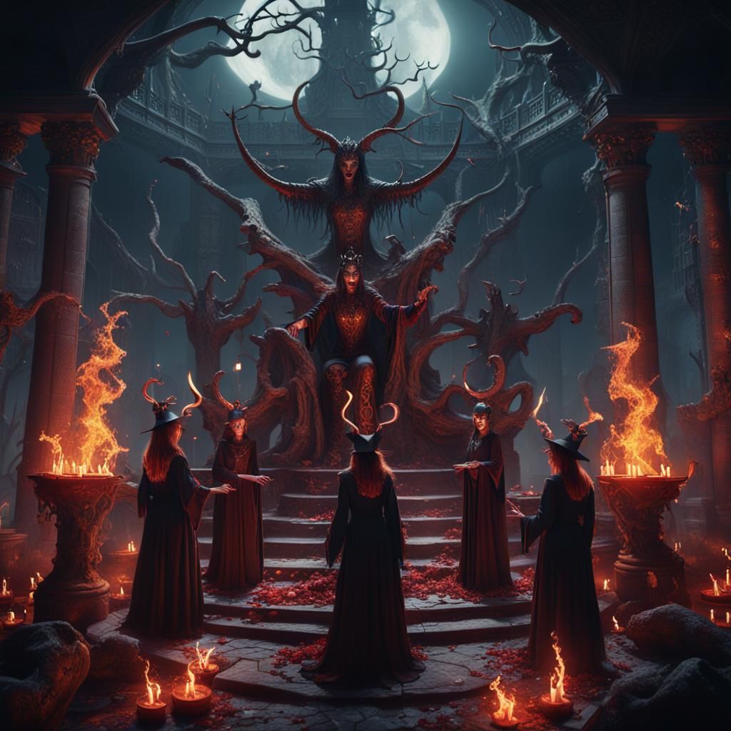 Detailed Matte Painting of a Satanic Ritual