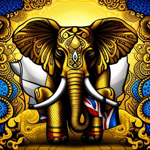 Elephant with Feminist Flag: Detailed Matte Painting