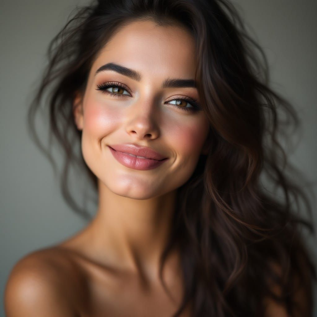 Brunette Model Portrait with Playful Wink, Beauty Lighting