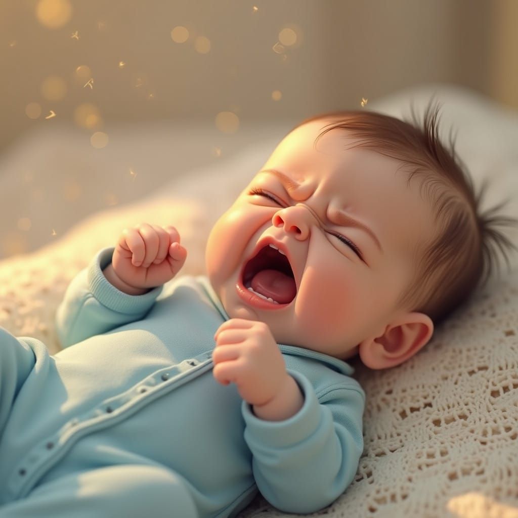 Distressed Baby in Soft Pastel Blue Onesie