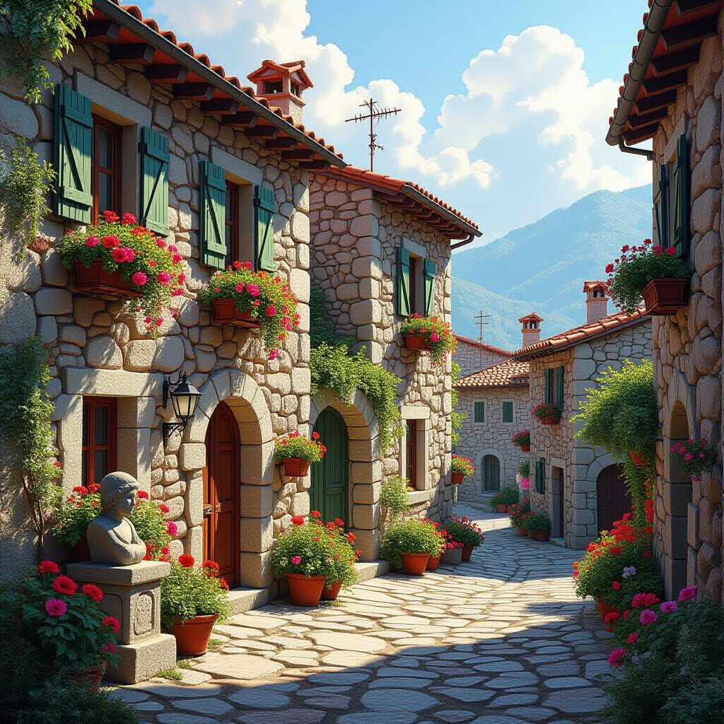 Charming Italian Village in Detailed Digital Painting Style