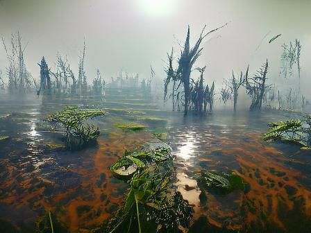Eerie Swamp with Corpses in Cel Shading