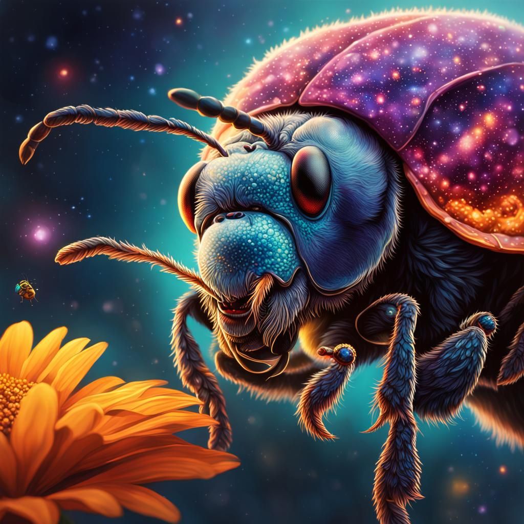 Cosmic Giant Offers Flower to Tiny Bug