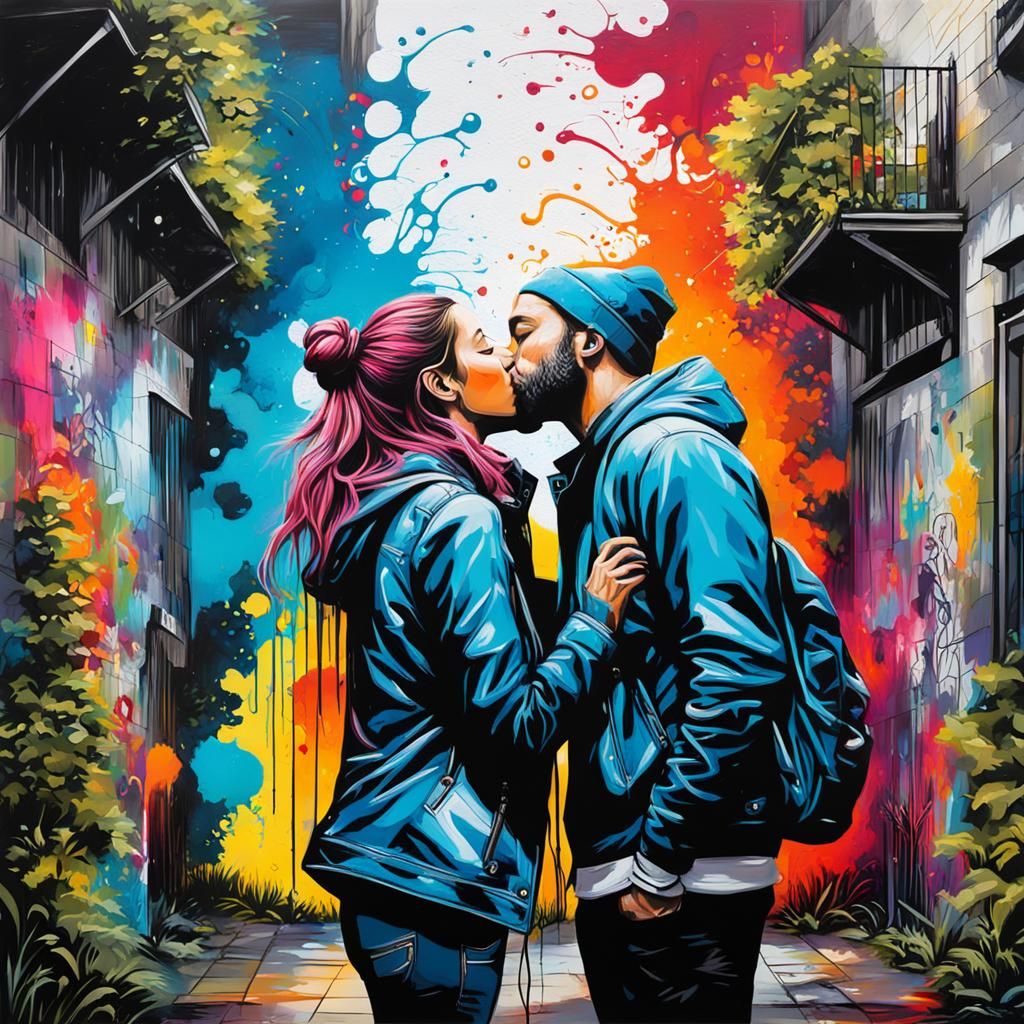 Graffiti Art: First Kiss in Secret Garden