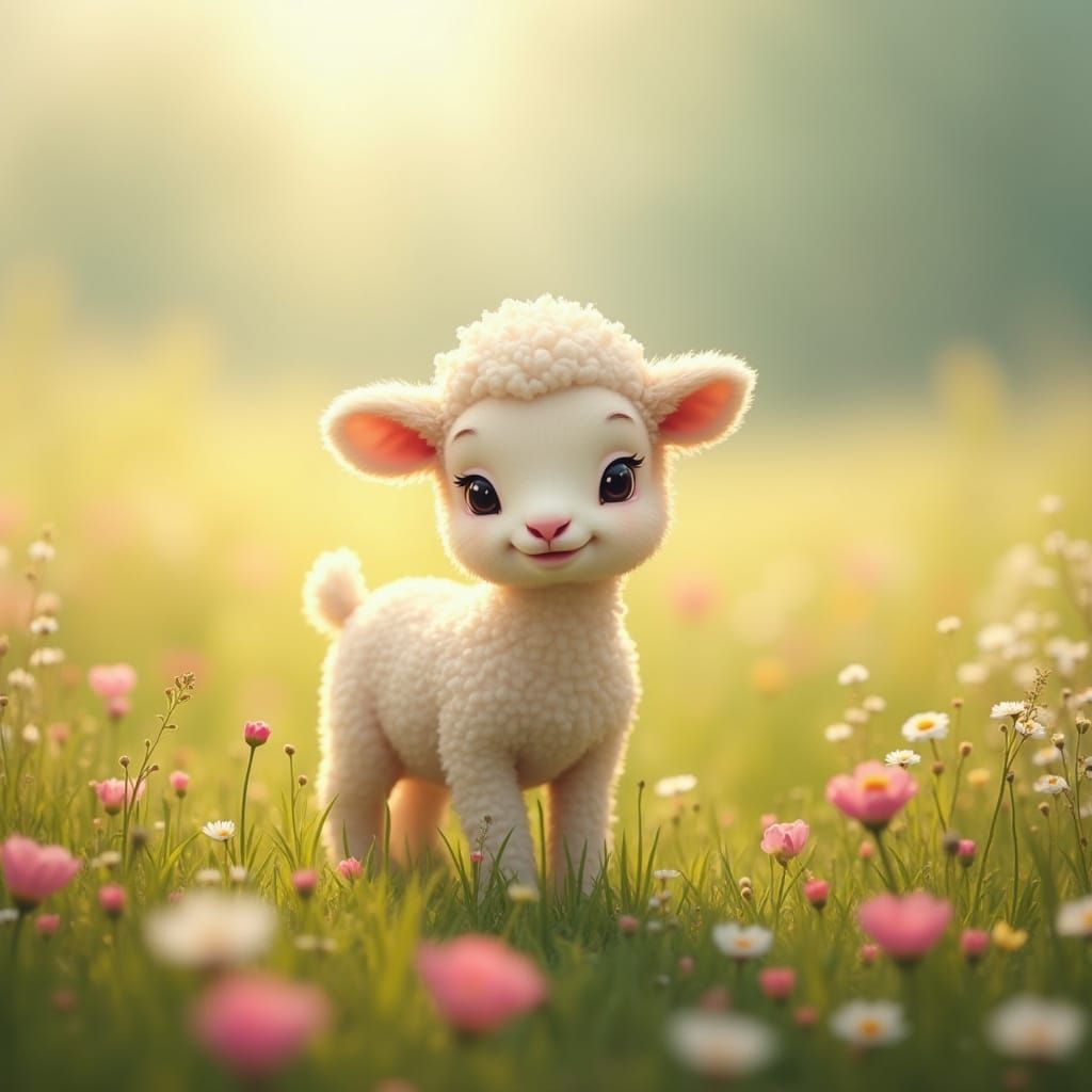Lamb in a Vibrant Fantasy Meadow