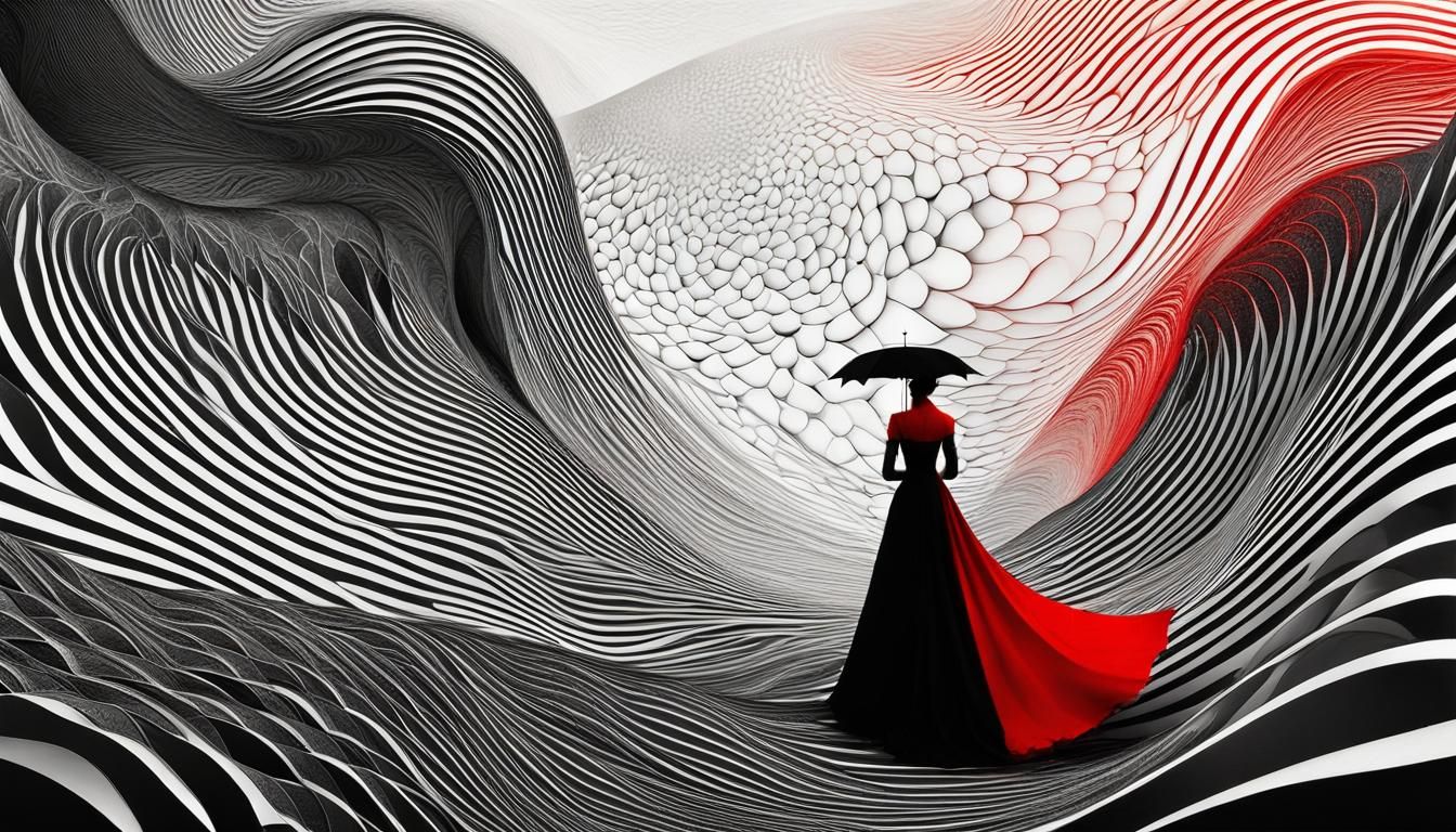 Woman in Black Dress with Umbrella, Abstract Fractal Art