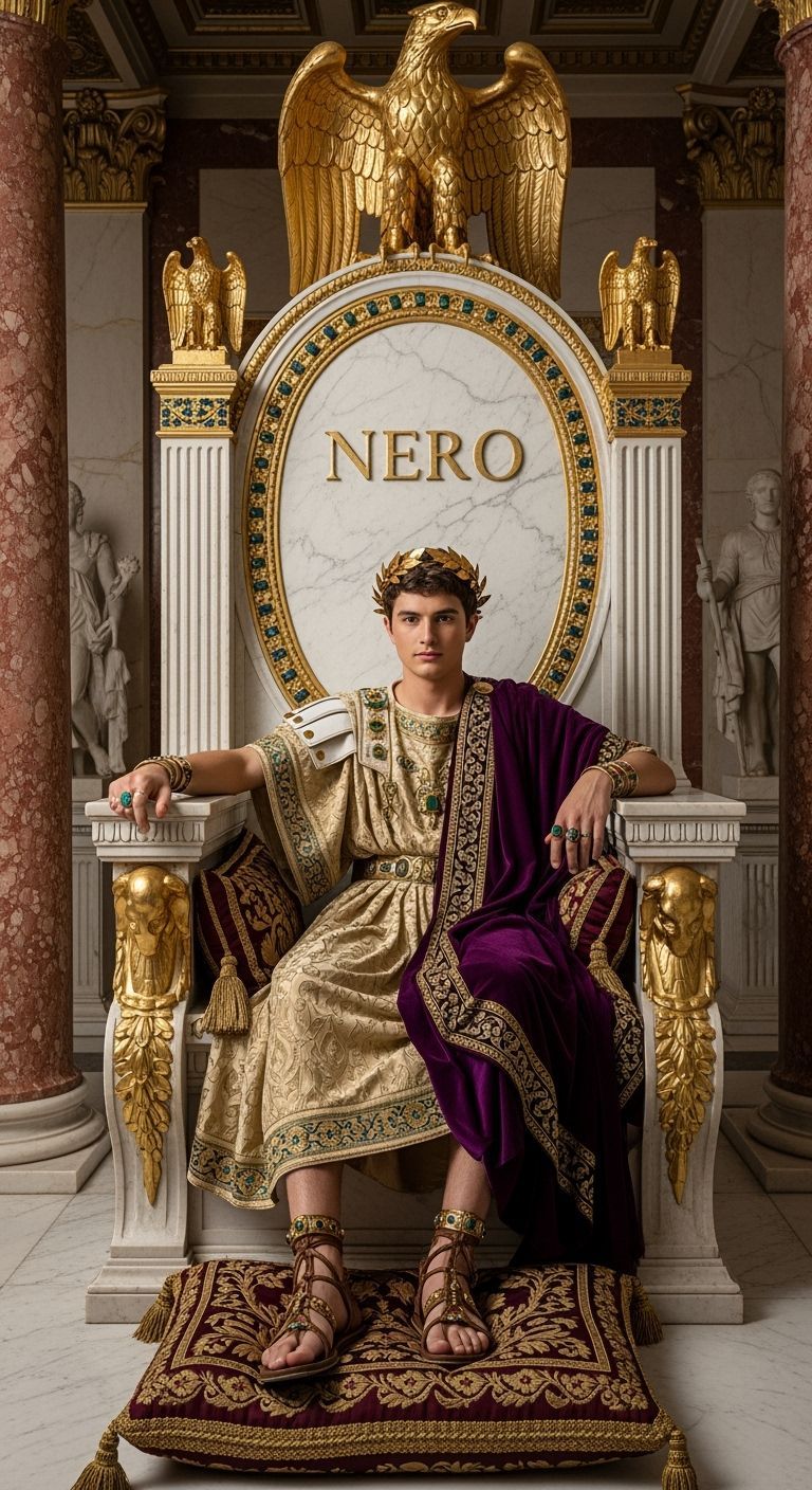 Emperor Nero on Ornate Throne in Opulent Throne Room