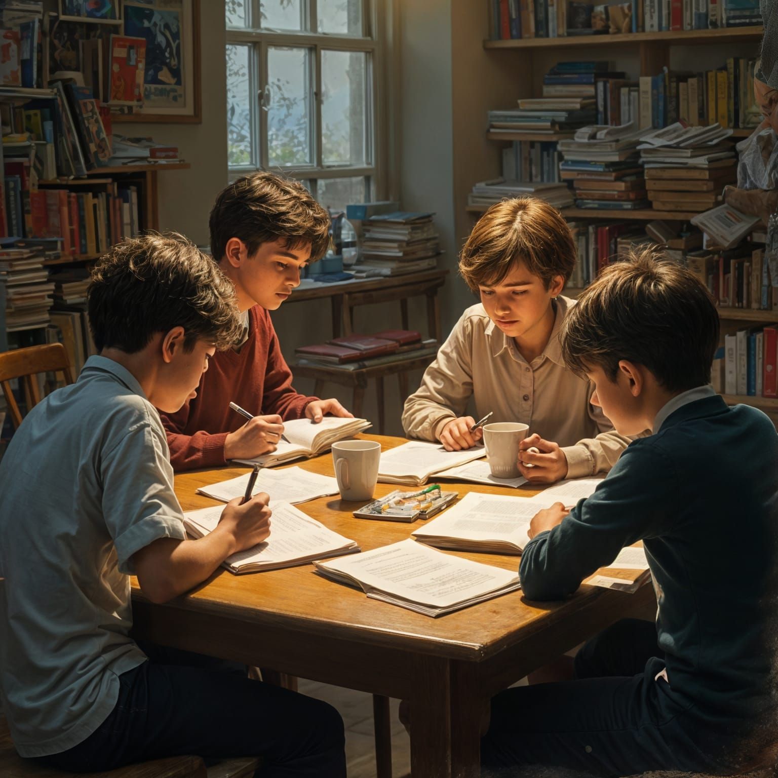 Students Studying Together in a Warm, Nostalgic Light