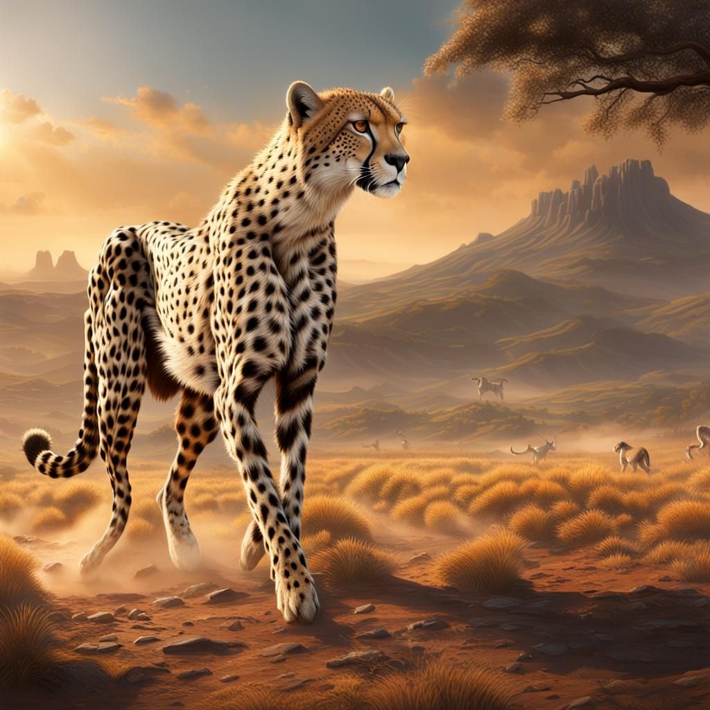 Cheetah Hunting Gazelle: Detailed Matte Painting