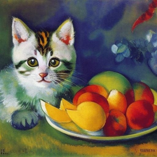 Kittens with Fruit in Expressionist Style