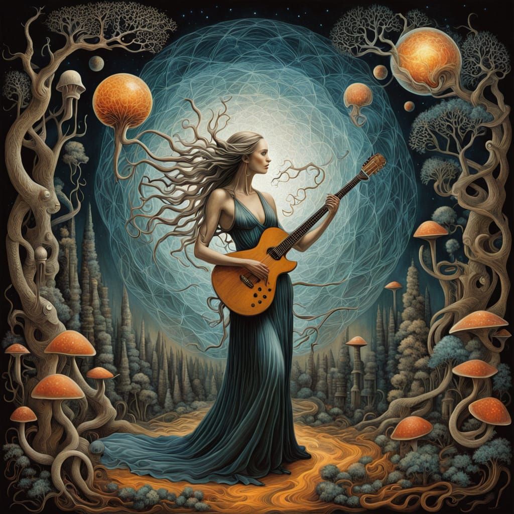 Cosmic Surrealist Painting of Woman Floating in Nebula