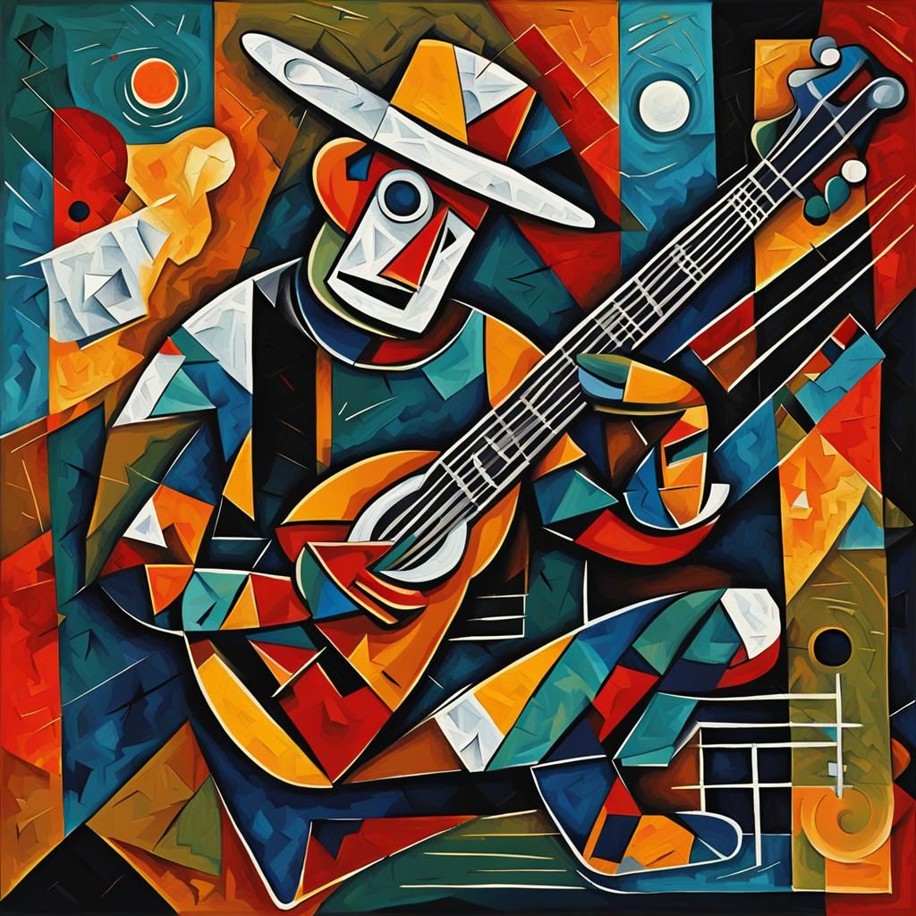 Devil Dogman Plays Guitar in Abstract Expressionist Style