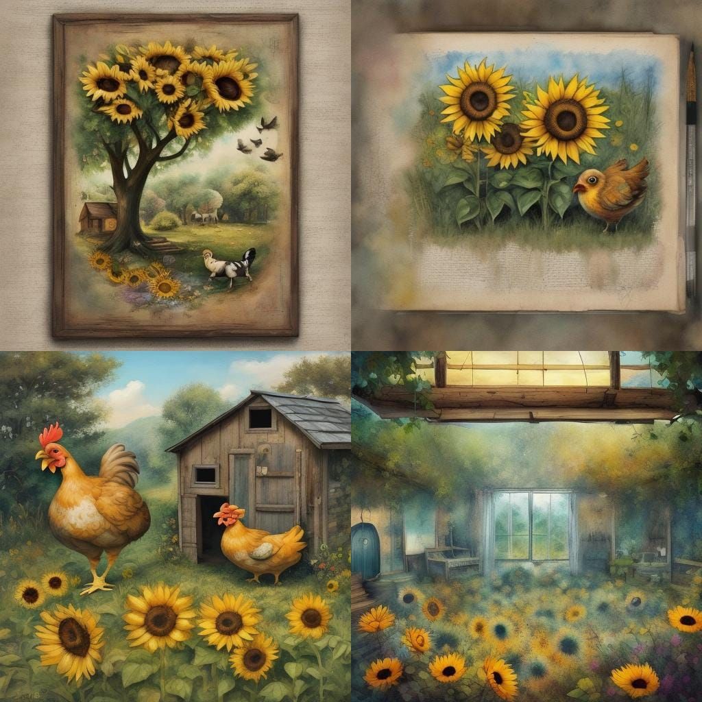 Dancing Chickens in a Barnyard, Sketchbook Style