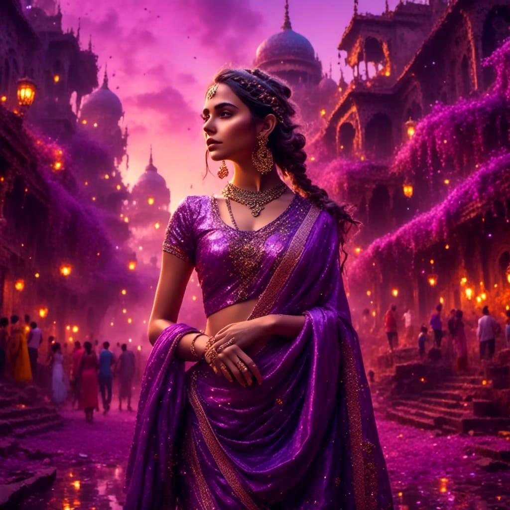 Girl in Sparkling Saree in Crystal World