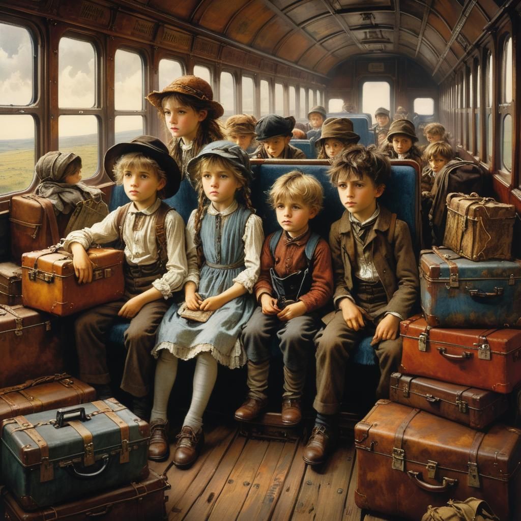 Charming Victorian Era Train Scene in Deep Colors