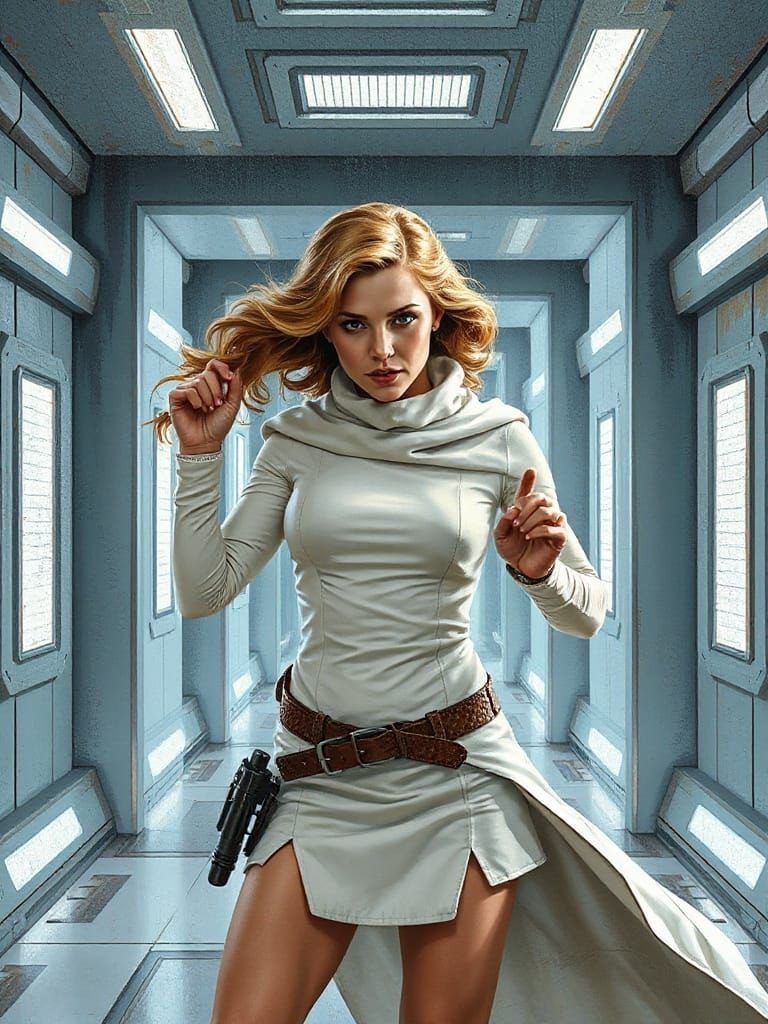 Emma Frost as Princess Leia in Sci-Fi Acrylic Painting
