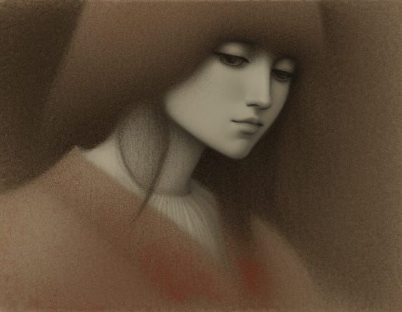 Seurat-Inspired Conté Drawing Study on Rough Paper