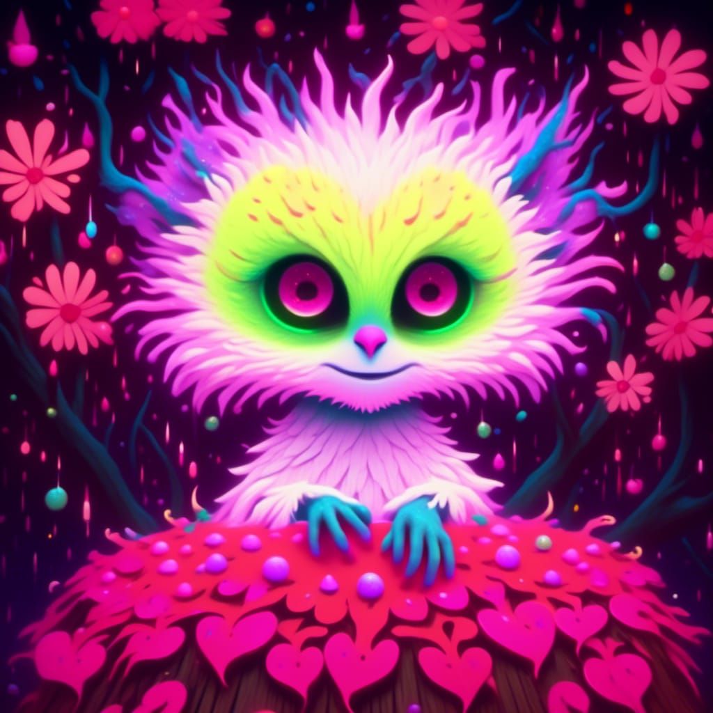 Neon Creature in Alien Forest, Dark Fantasy Art