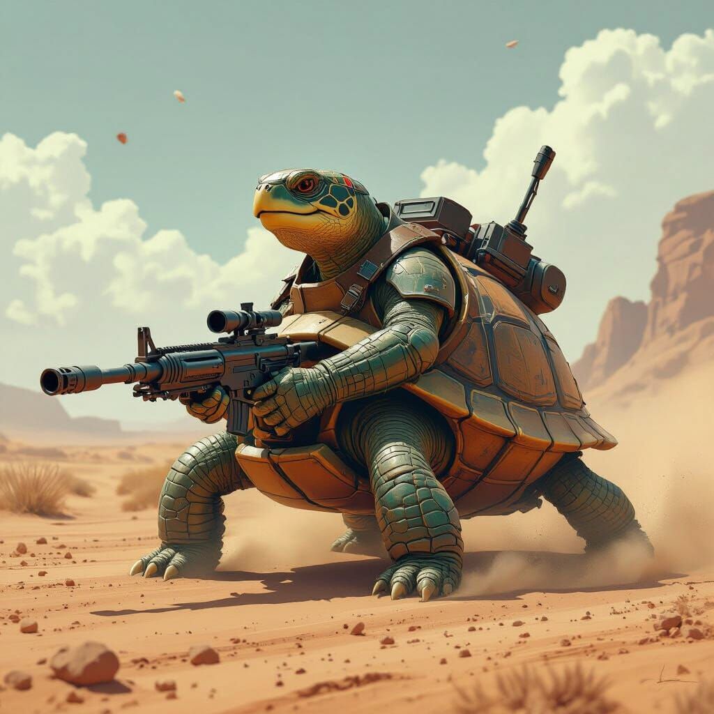 Gritty Retro-Futuristic Turtle Rides Wasteland