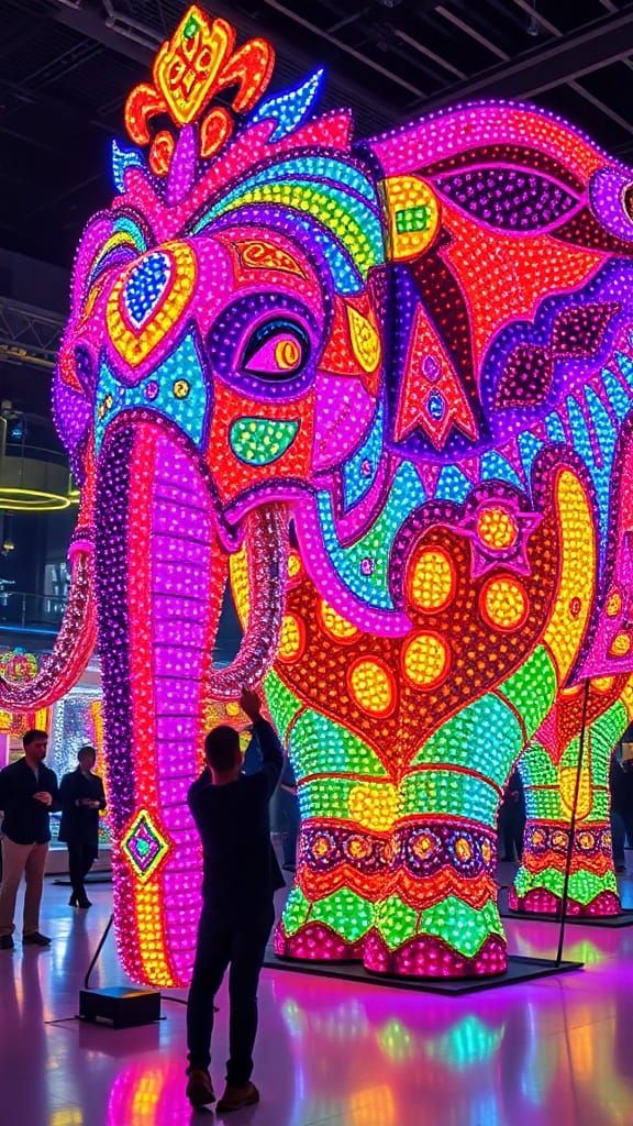 Crystal Elephant Art Installation in Modern Gallery