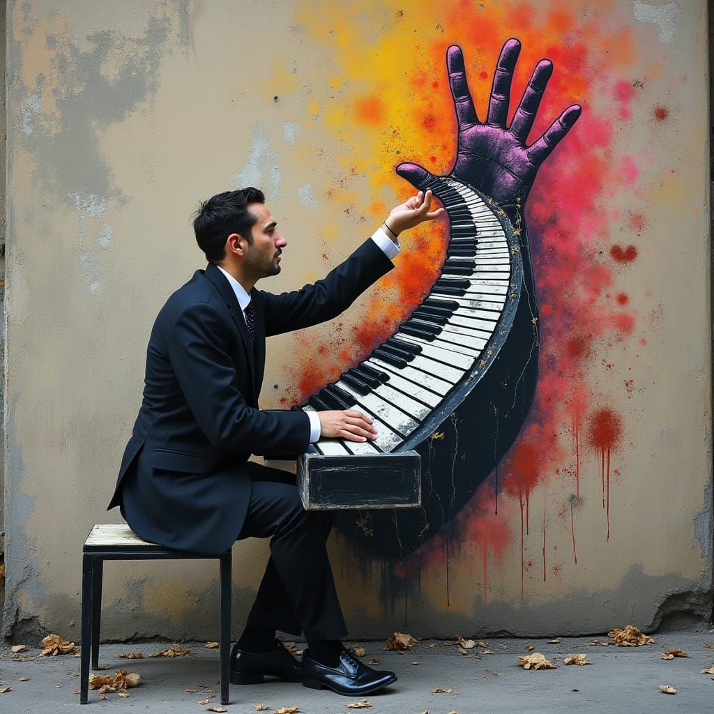 Surreal Piano Player in Urban Dreamscape