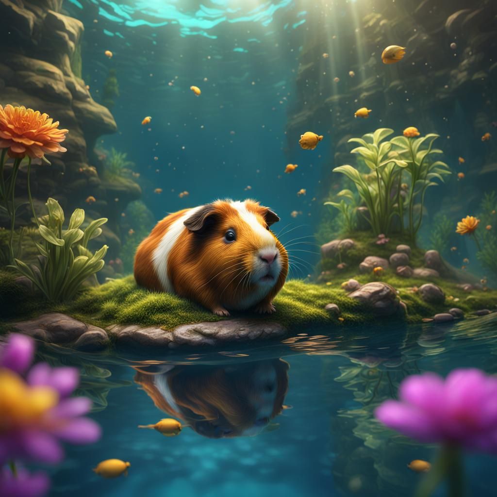 Guinea Pig Swimming: Detailed Matte Painting