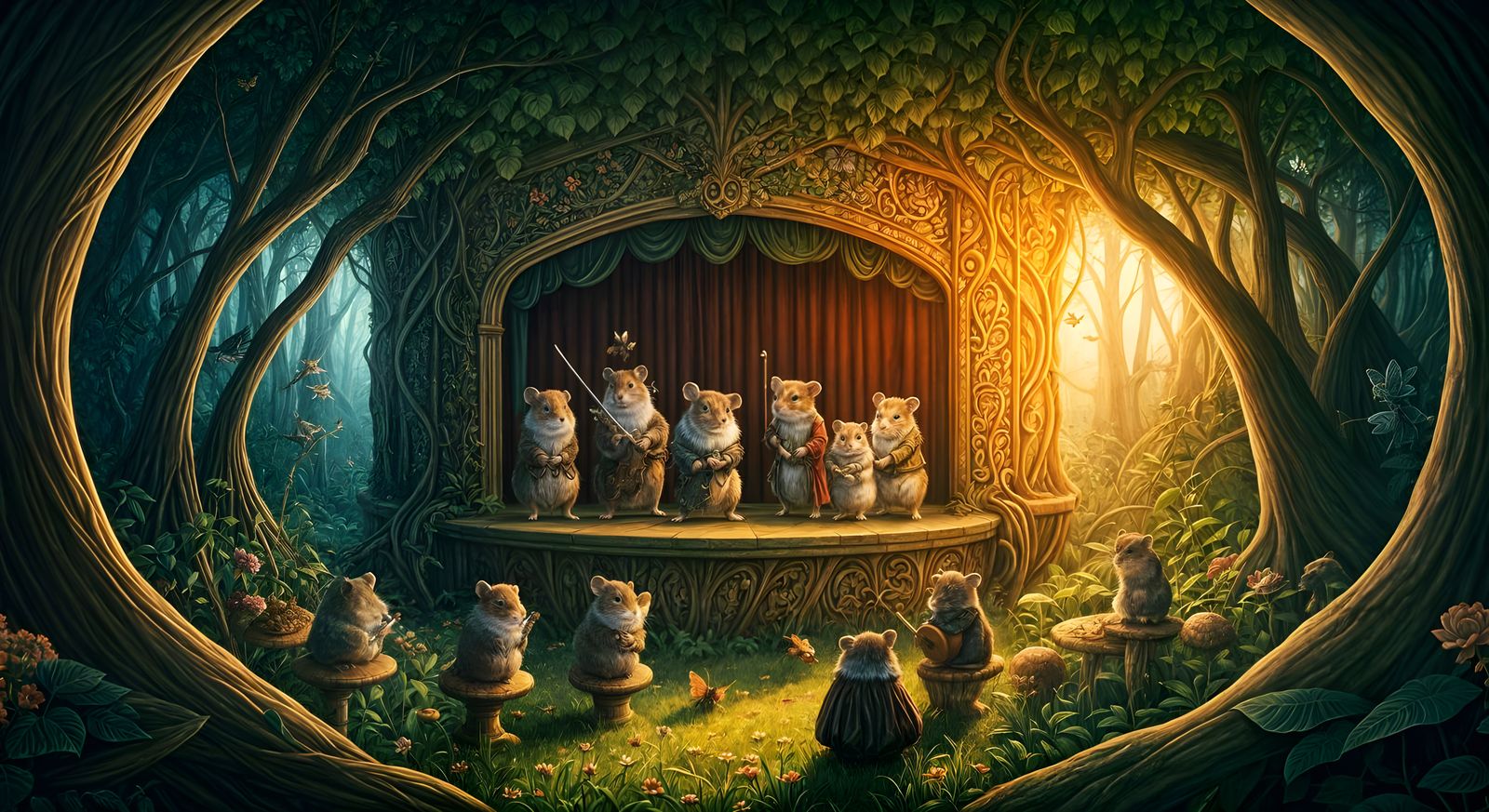 Fantastical Hamster Opera in Whimsical Medieval Style