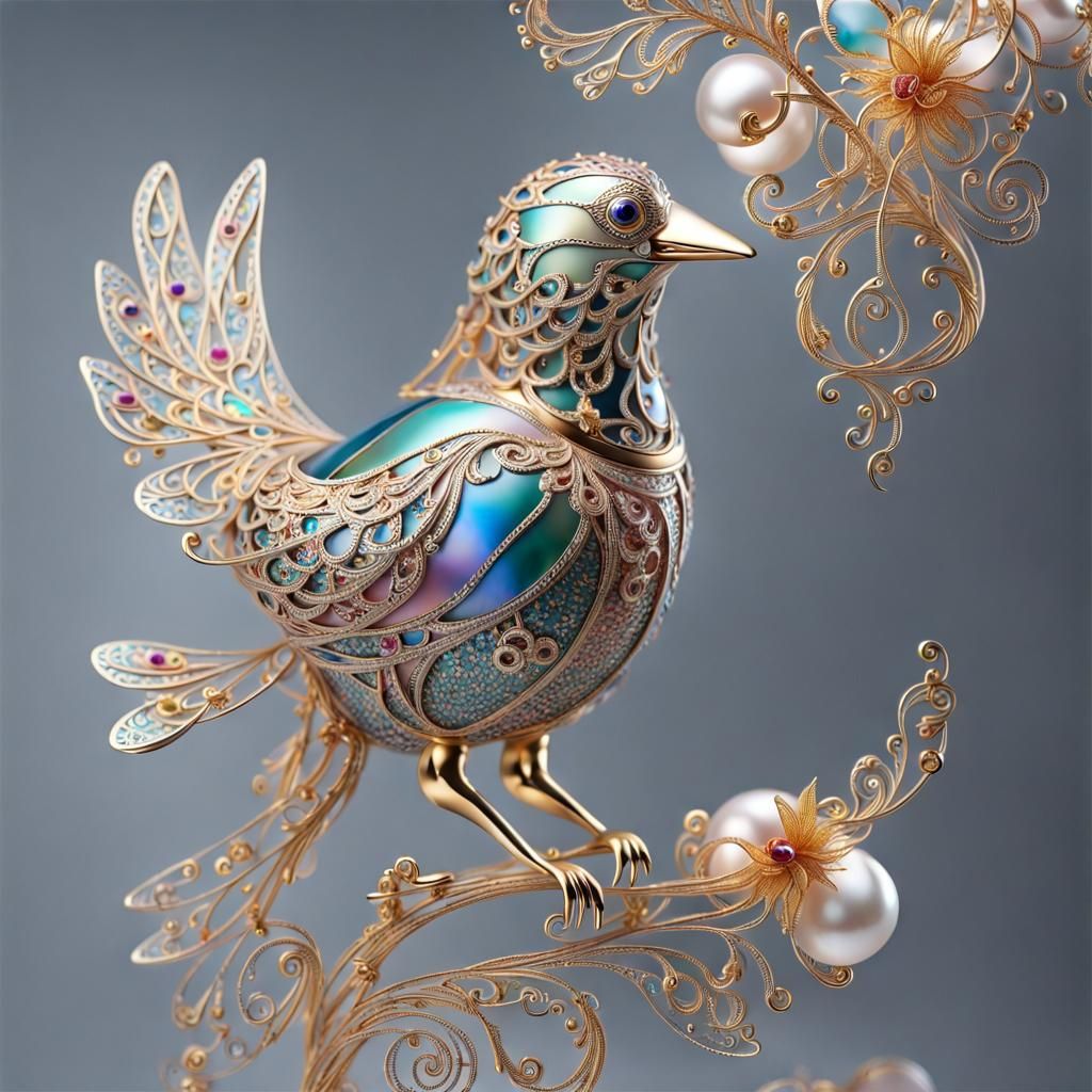 Faberge Bird with Metal Confetti