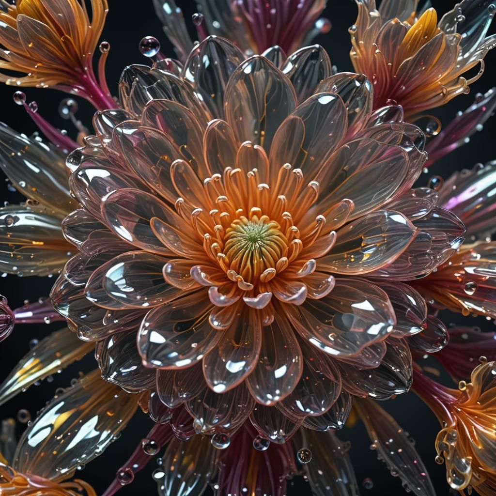 Delicate Glass Flower: Hyperrealistic Digital Art