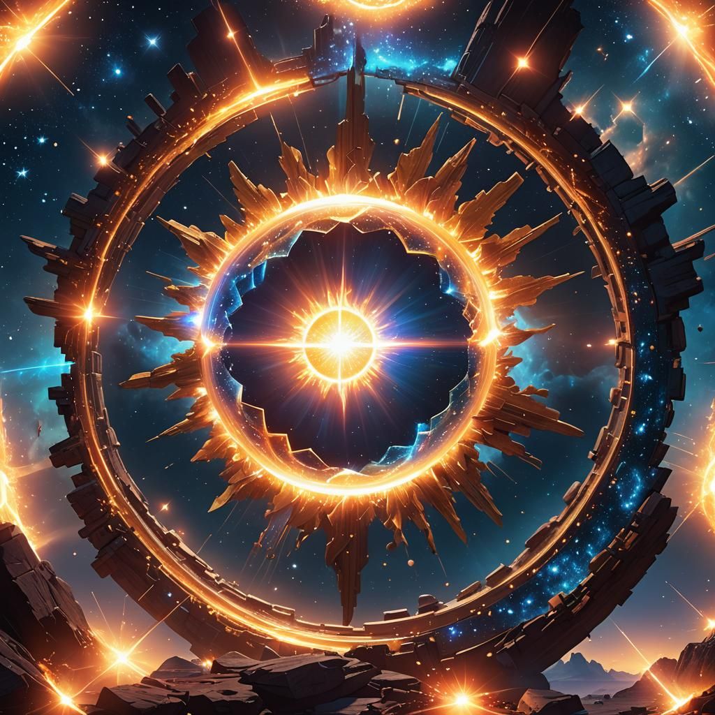 Ethereal Crystal Portal in Celestial Realm: Digital Art