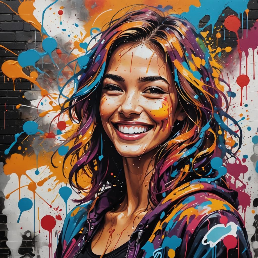 Charming Woman with Warm Aura in Graffiti Art