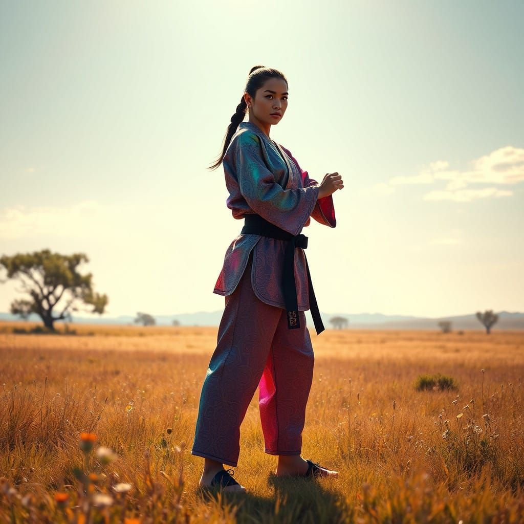 Native American Warrior in Radiant Martial Arts Gi