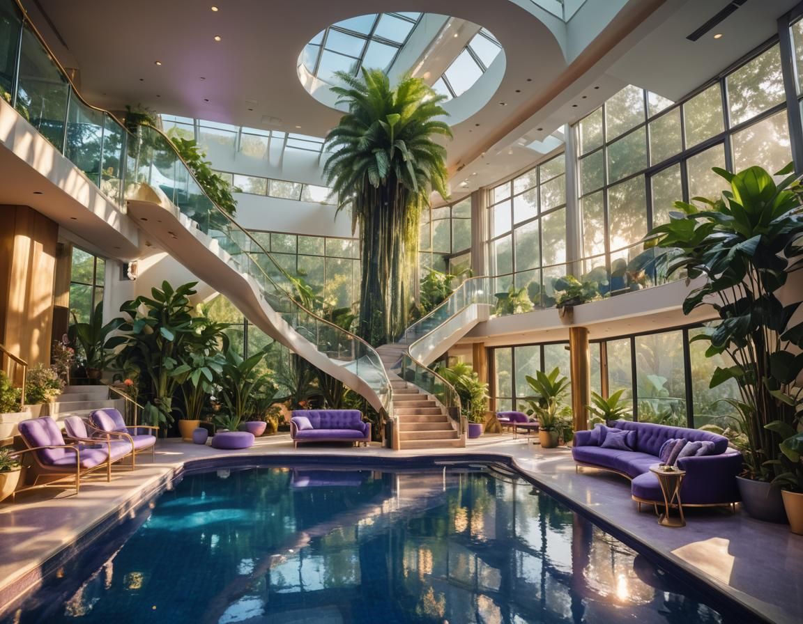 Retro-Futuristic Home with Waterfall and Pool