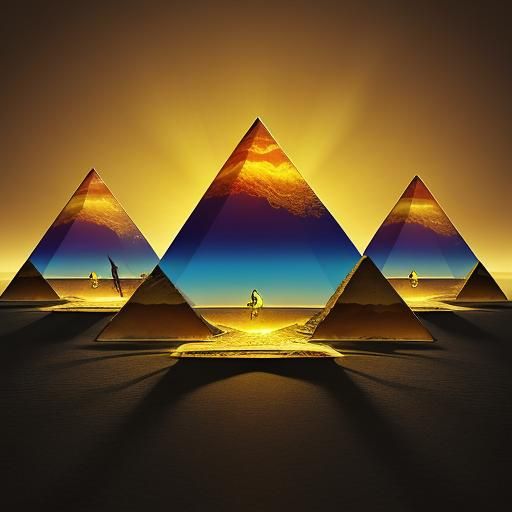 Golden Hourglass Pyramid in Surreal Style