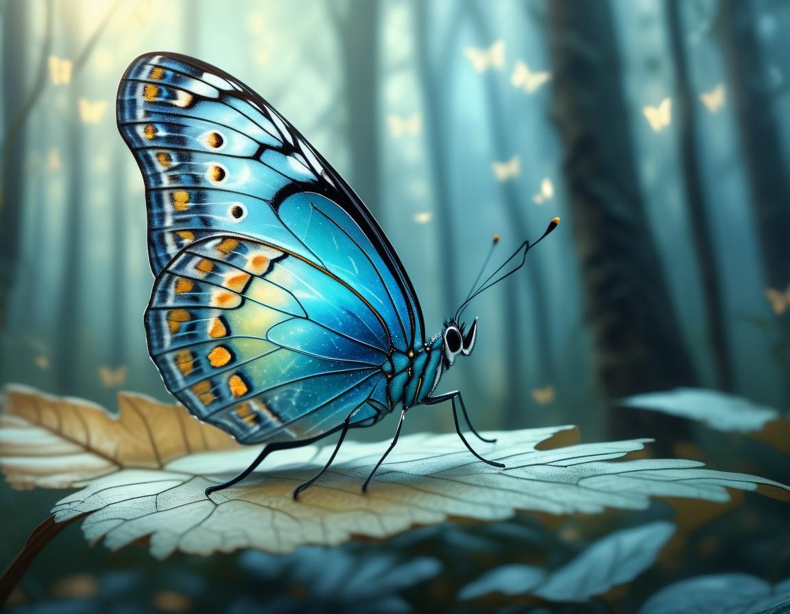 Butterfly in Forest: Hyper-Realistic Digital Art