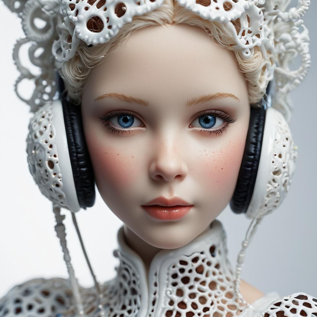Neural network organism, synthetic porcelain female anime st...