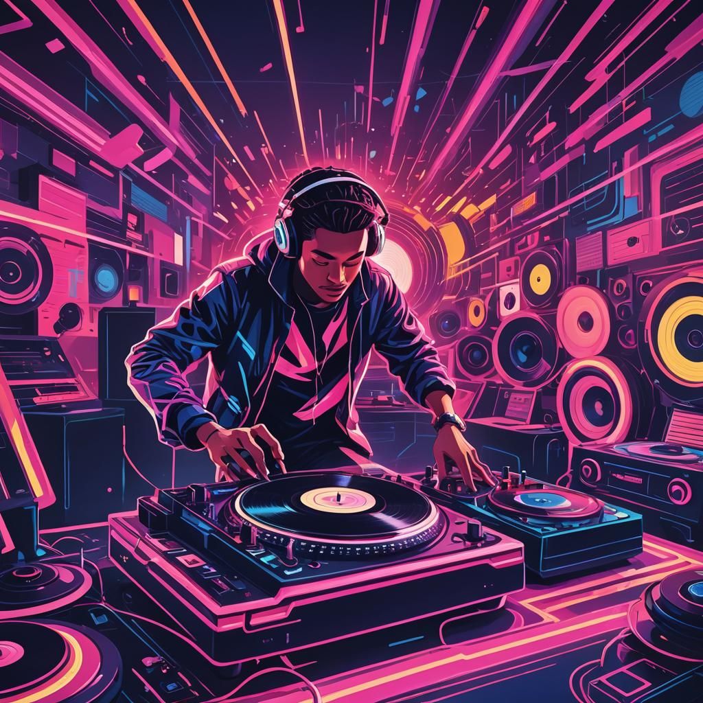 Neon DJ in Abstract Expressionist Style