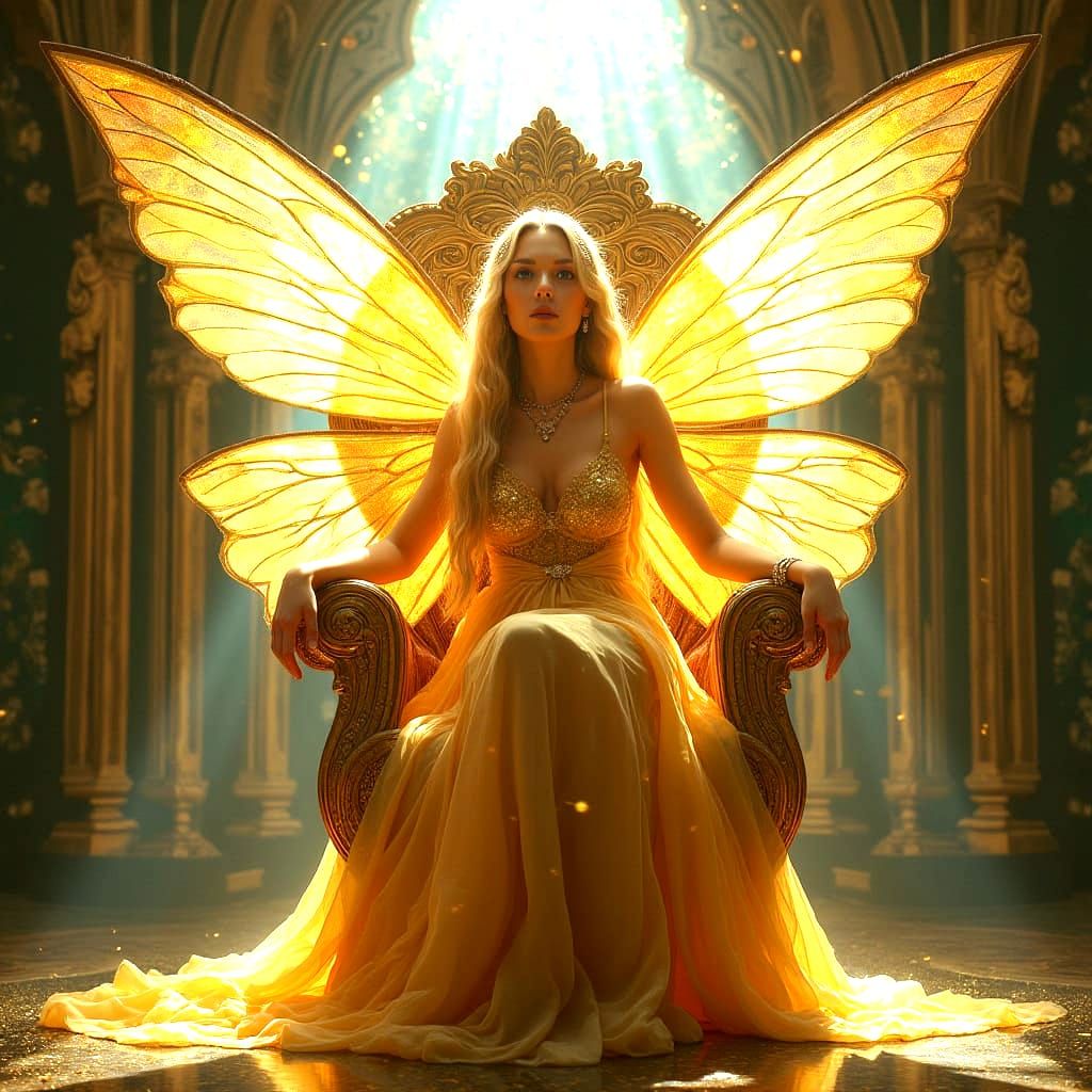 Fairy Queen on Leaf Throne in Art Nouveau Style