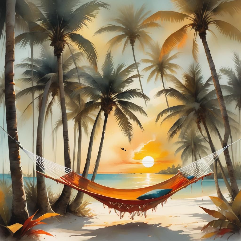 Bahama Hammock at Sunset: Summer Illustration