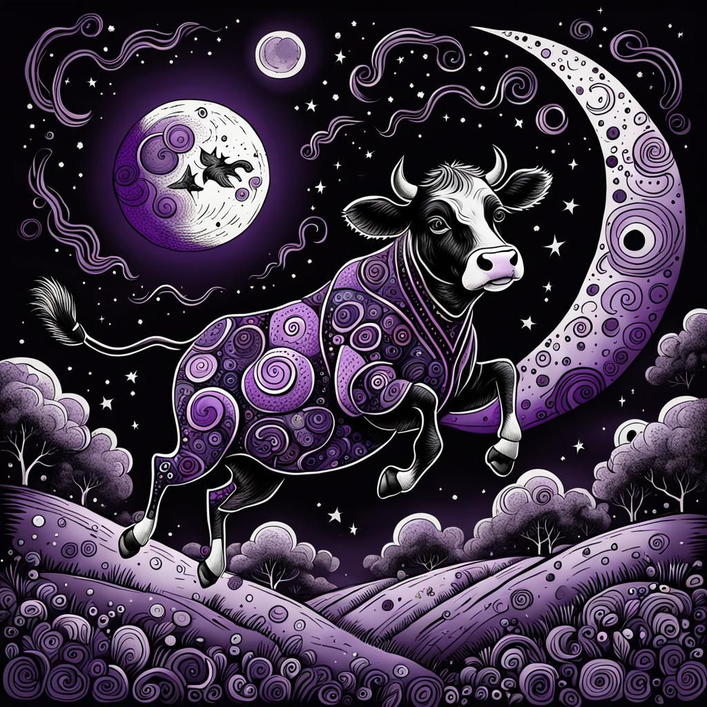 Cow Jumping Over the Moon in Doodle Art